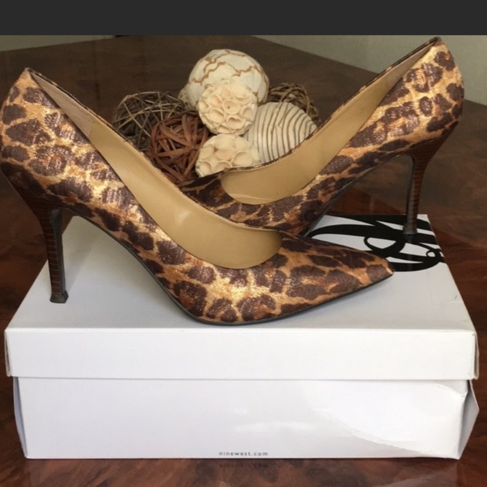 Nine West Flax natural comb cheetah heels